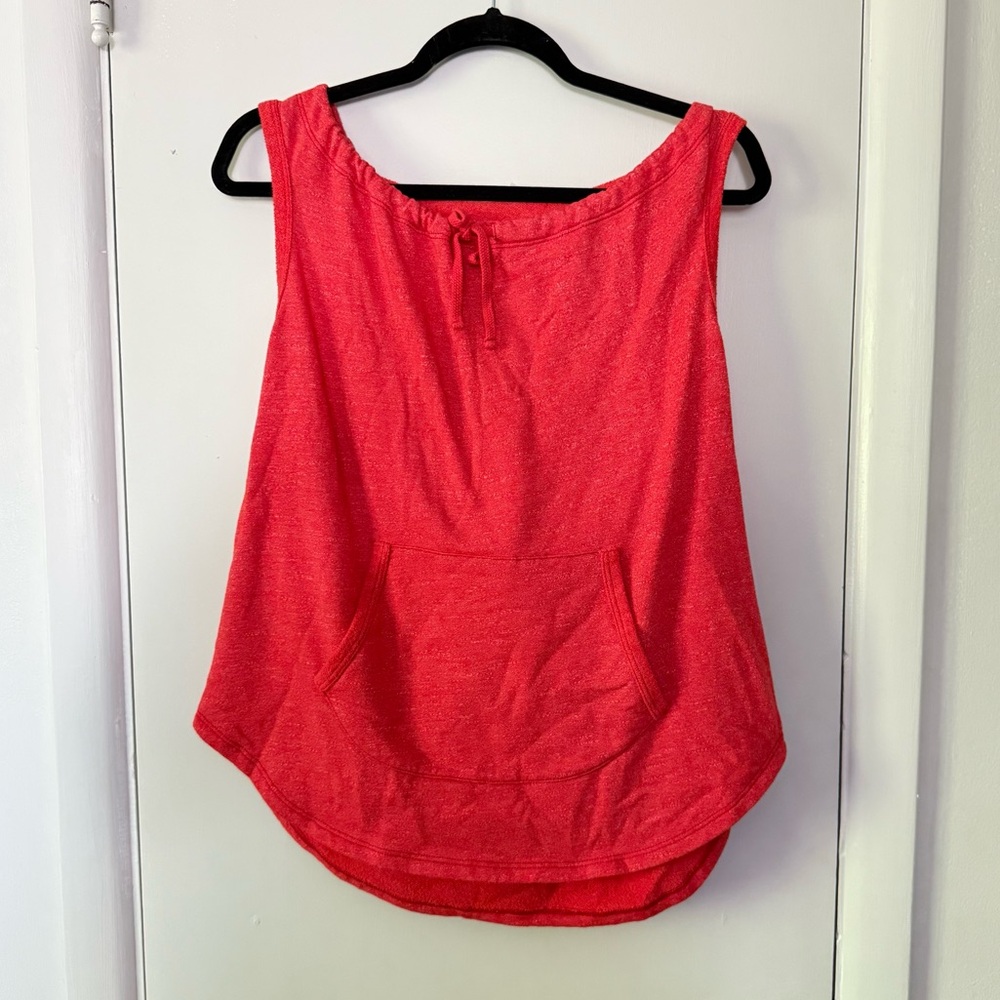 Athleta Red Hooded Kanga Tank Top with Front Pocket Extra Large